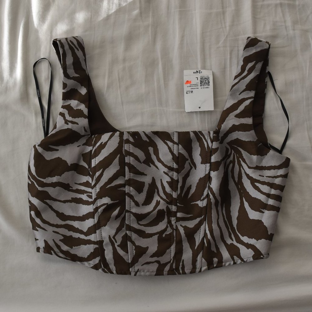 chocolate brown and gray zebra pattern corset